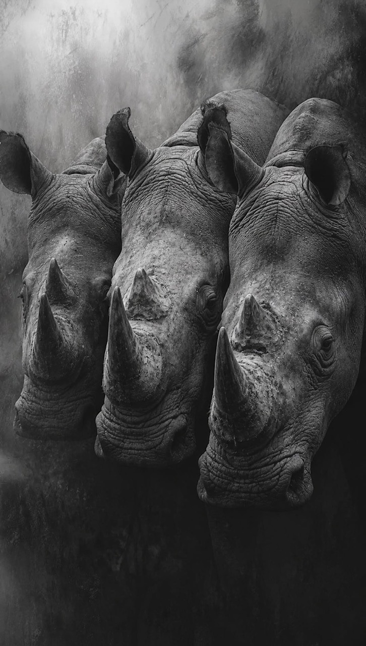 Three rhinos standing together