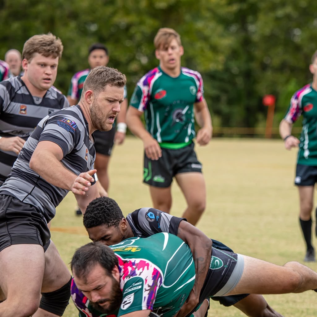 Columbia Rhinos players competing at the breakdown